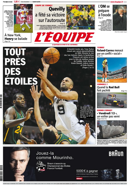 L'Equipe edition du 13 Avril 2012