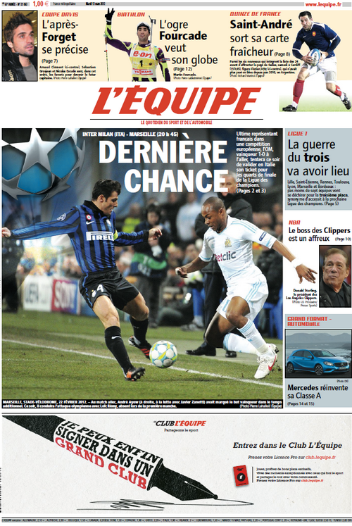 L'Equipe edition du 13 Mars 2012