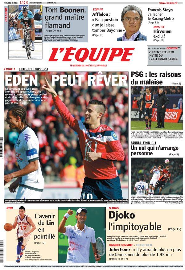 L'Equipe edition du 2 Avril 2012