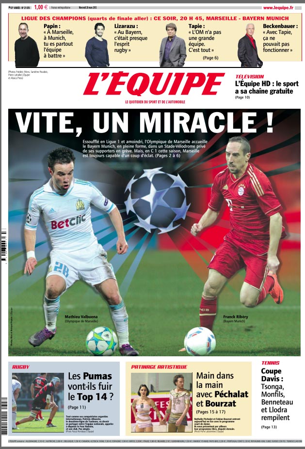 L'Equipe edition du 28 Mars 2012