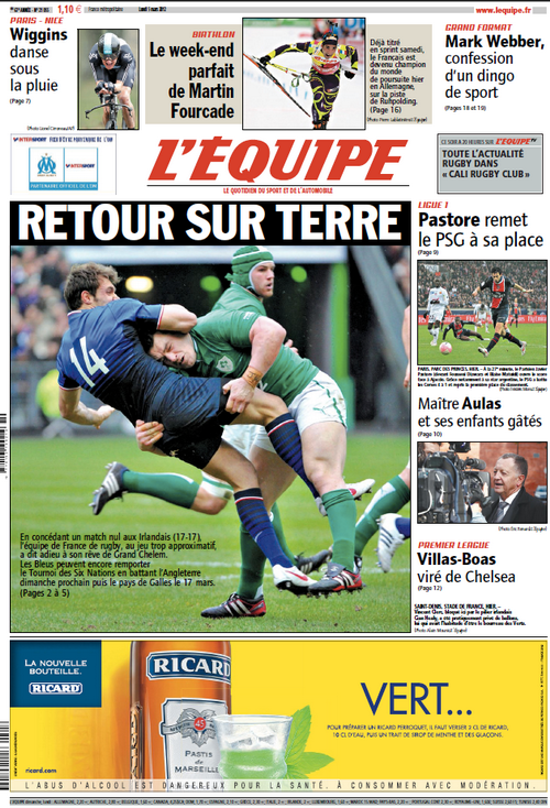 L'Equipe edition du 5 mars 2012