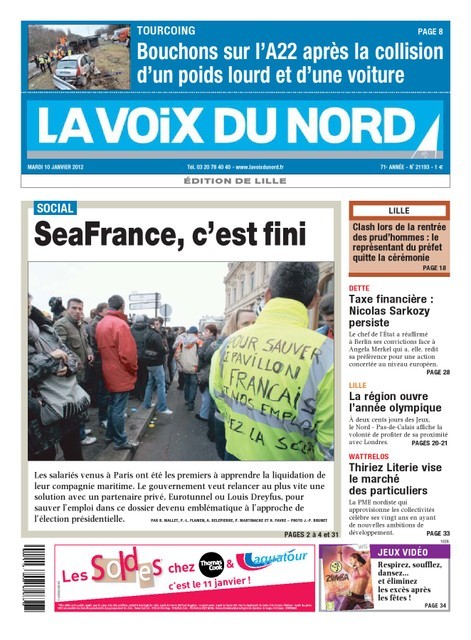 La Voix du Nord Edition de Lille du 10 Janvier 2012