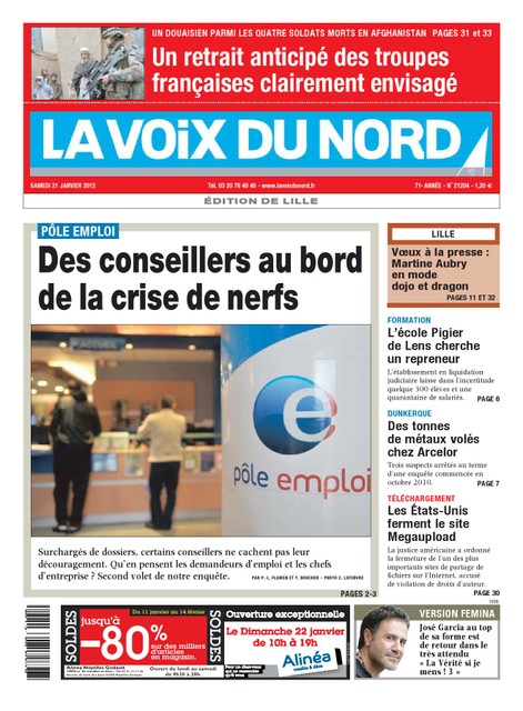 La Voix du Nord Edition de Lille du 21 Janvier 2012