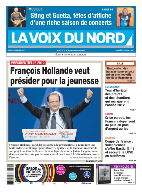 La Voix du Nord Edition de Lille du 23 Janvier 2012