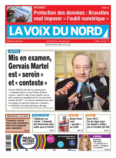 La Voix du Nord Edition de Lille du 25 Janvier 2012